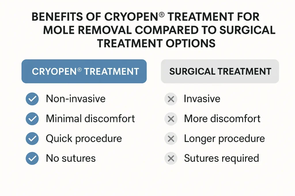 Table to show the benefits of getting moles removed Birmingham from LA LIPO