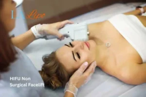 Woman having Hi-Fu to reduce wrinkles Birmingham.