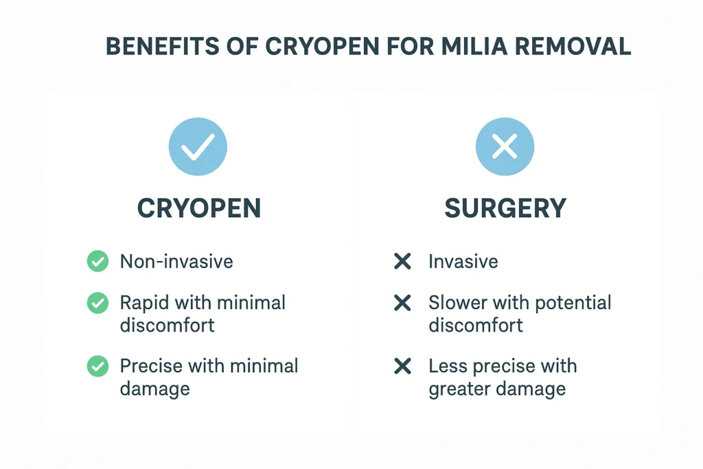 Benefits of cryopen for milia removal Birmingham compared to surgical treatments.