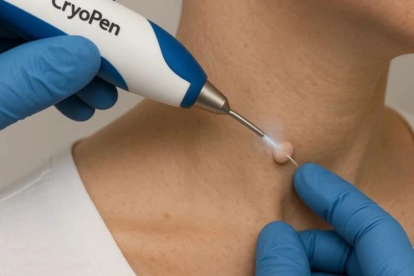 Person receiving cryotherapy Birmingham for skin tag removal