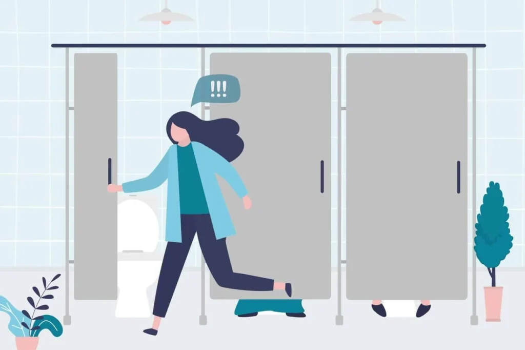 graphic of Urine incontinence Birmingham woman running to the toilet.