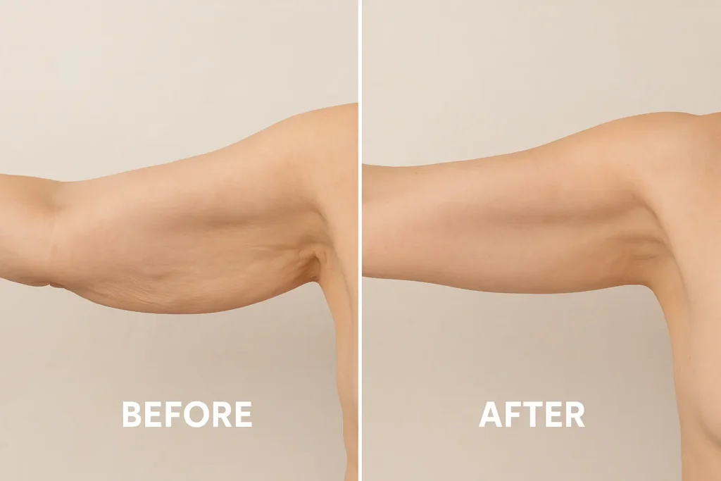 Picture of LA LIPO Birmingham before and after results of skin tightening treatment on the upper arms.